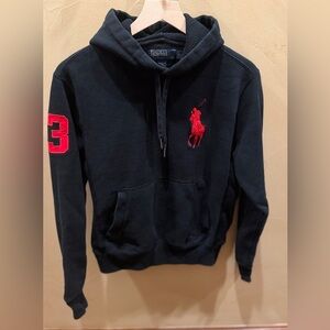 Polo Ralph Lauren Black Hoodie with Red Big Pony Logo & 3 on sleeve
